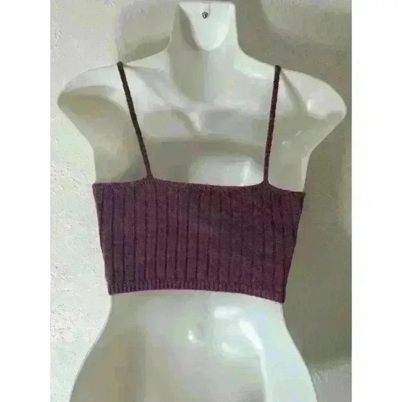 Zara Ribbed Knit Top Trf Purple V-Neck Straps Size Small - Picture 4 of 8